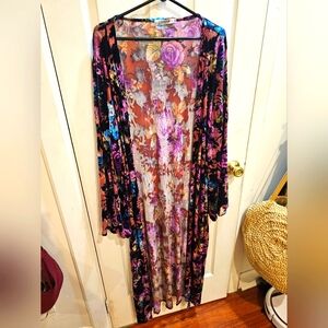 Diffuse purple velvet and mesh kimono size L/XL EUC